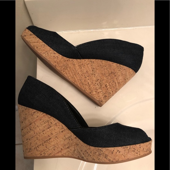 Via Spiga Shoes - EUC Via Spiga dark denim wedges peep toe